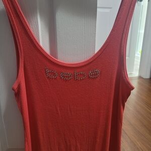 bebe Coral Ribbed Tank with Rhinestone Logo